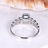 1.9ct Oval Cut Blue Aquamarine Leaf Design Engagement Ring 14k White Gold Finish