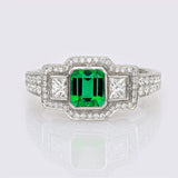 3.5ct Green Emerald Halo Trilogy Cocktail Engagement Ring 14k White Gold Finish