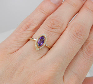 2.3ct Marquise Cut Purple Amethyst Halo Engagement Ring 14k Yellow Gold Finish