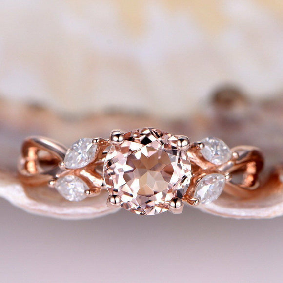 1.5ct Round Cut Peach Morganite Vintage Floral Engagement Ring 14k RoseGold Over