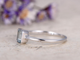 0.5ct Emerald Cut Blue Aquamarine Bezel Set Solitaire Ring 14k White Gold Finish