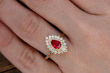 2ct Pear Cut Pink Ruby Art Deco Promise Engagement Ring 14k Yellow Gold Finish