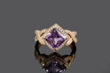 4Ct Princess Purple Amethyst Split Shank Engagement Ring 14K  Yellow Gold Finish