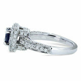 3Ct Round Blue Sapphire Square Diamond Halo Engagement Ring 14K White Gold Over