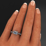 East West Solitaire Engagement Ring 1ct Emerald Cut Diamond 14k WhiteGold Finish