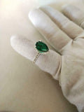 1.2ct Engagement Ring Pear Cut Green Emerald Diamond Accent 14k WhiteGold Finish