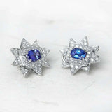 2ct Cushion Cut Blue Sapphire Halo Star Stud Earrings Women 14k WhiteGold Finish