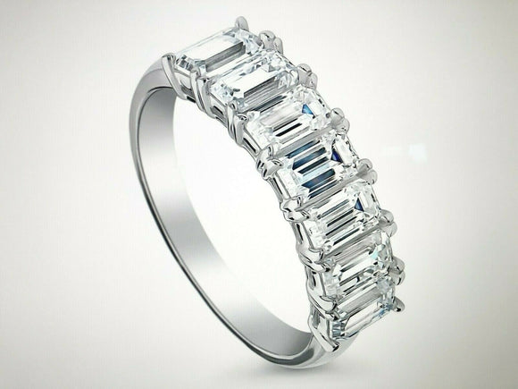 4Ct Emerald Cut Diamond Elegant Half Eternity Wedding Band 14K White Gold Finish