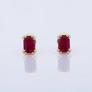 1ct Stud Earrings Radiant Pink Ruby Dual Prong Solitaire 14k Yellow Gold Finish