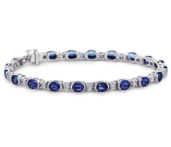 15ct Oval Cut Blue Sapphire Diamond Elegant Tennis Bracelet 14k White Gold Over