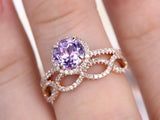 3ct Round Cut Purple Amethyst Halo Bridal Set Engagement Ring 14k Rose Gold Over