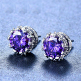 2ct Round Cut Purple Amethyst Crown for Women Stud Earrings 14k WhiteGold Finish