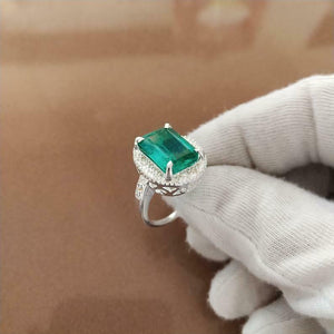 2.4ct Engagement Ring Green Emerald Cut Dotted Ball Halo 14k White Gold Finish