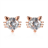 1.6ct Round Cut VVS1D Diamond Cute Cat Design Stud Earrings 14k Rose Gold Finish