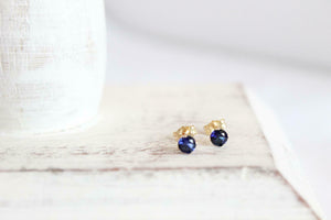 1ct Stud Earrings Round Cut Blue Sapphire Solitaire Women 14k Yellow Gold Finish