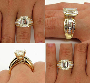 5Ct Emerald Cut Diamond Wide Art Deco Engagement Ring 14K Yellow Gold Finish