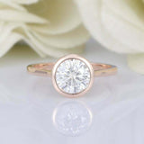 1.5ct Round Cut Diamond Engagement Ring Bezel Set Solitaire 14k Rose Gold Finish