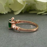 1ct Heart Cut Green Emerald Claddagh Design Engagement Ring 14k Rose Gold Finish