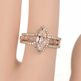 3ct Marquise Peach Morganite Halo Trio Set Engagement Ring 14k Rose Gold Finish