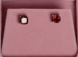 1ct Cushion Cut Red Garnet Solitaire Stud Earrings 14k White Gold Finish