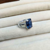 3ct Engagement Ring Cushion Cut Blue Sapphire Solitaire 14k White Gold Finish