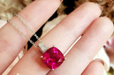 2ct Cushion Cut Pink Ruby Solitaire Pendant with Chain 14k White Gold Finish