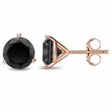 1Ct Round Cut Black Diamond Classic Solitaire Stud Earrings 14K Rose Gold Finish