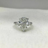 3Ct Pear Cut Diamond Three Stone Solitaire Engagement Ring 18K White Gold Finish