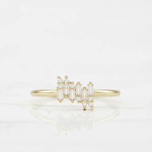 Minimalist Cluster Engagement Ring 1ct Baguette Cut Diamond 14k Yellow Gold Over