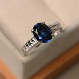 2ct Oval Blue Sapphire Engagement Ring Solitaire Round Accent 14k WhiteGold Over