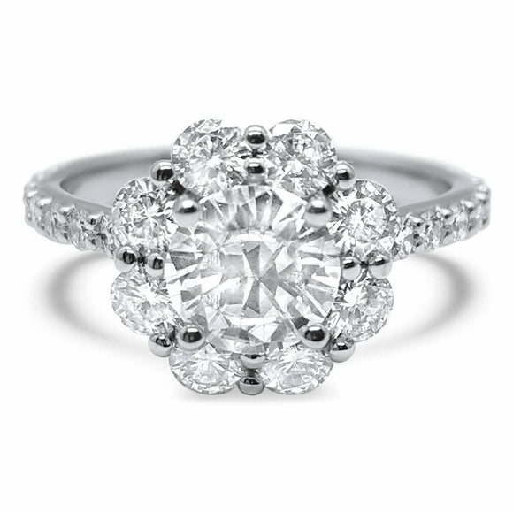 2.5ct Round Cut Diamond Engagement Ring Halo Floral Solitaire 14k WhiteGold Over