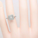 2ct Princess Cut Diamond Engagement Ring Halo Round Accent 14k White Gold Finish