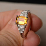 2ct Emerald Yellow Citrine Accent Solitaire Engagement Ring 14k White Gold Over