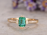 1.5ct Green Emerald Cut Solitaire with Round Accents Ring 14k Yellow Gold Finish