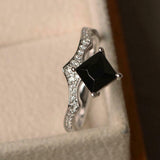 2ct Princess Cut Black Diamond Engagement Ring Kite Set 14k White Gold Finish