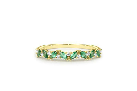 1ct Marquise Cut Green Emerald Half Eternity Wedding Band 14k Yellow Gold Finish