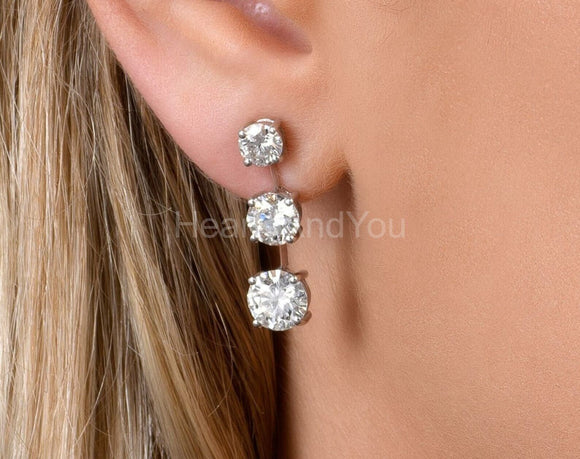 2ct Round Cut Moissanite Anniversary Drop Dangle Earrings 14k White Gold Plated