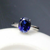 2ct Oval Cut Blue Sapphire Engagement Ring 4 Prong Solitaire 14k White Gold Over