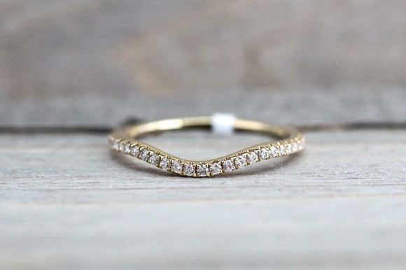 0.5ct Round Cut Diamond Wedding Band Curved Half Eternity 14k Yellow Gold Finish