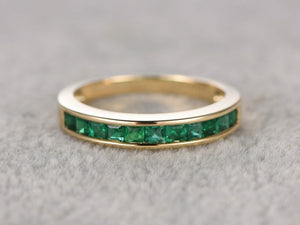 2ct Princess Cut Green Emerald Wedding Band Half Eternity 14k Yellow Gold Finish