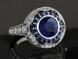 5ct Round Cut Blue Sapphire Engagement Ring Cocktail Art Deco 14k WhiteGold Over