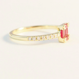 0.7ct Baguette Cut Pink Ruby Dainty Minimalist Women Ring 14k Yellow Gold Finish