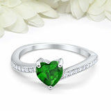 1ct Heart Green Emerald Engagement Ring Round Diamond Accent 14k White Gold Over