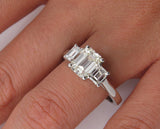 2.5Ct Emerald Cut Diamond Solitaire Trilogy Engagement Ring 14K White Gold Over