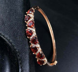 15Ct Heart Cut Red Garnet Cocktail Bangle Bracelet 14K Rose Gold Finish