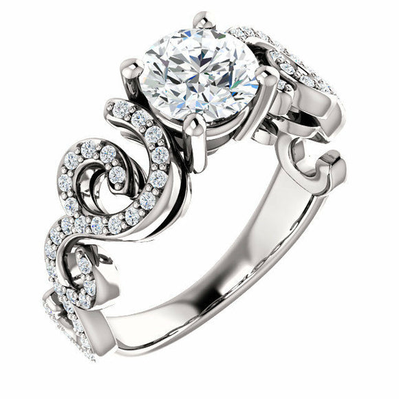 2ct Round Cut Diamond Filigree Solitaire Engagement Ring 14k White Gold Finish