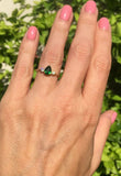 1.3ct Engagement Ring Pear Cut Green Emerald Three Stone 14k Yellow Gold Finish