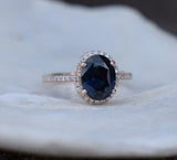 2.3ct Engagement Ring Oval Cut London Blue Topaz Diamond Halo 14k Rose Gold Over