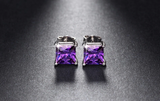 1.5ct Princess Cut Purple Amethyst Solitaire Stud Earrings 14k White Gold Finish