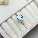 1.5ct Oval Cut Blue Topaz Diamond Accent Solitaire Ring 14k White Gold Finish